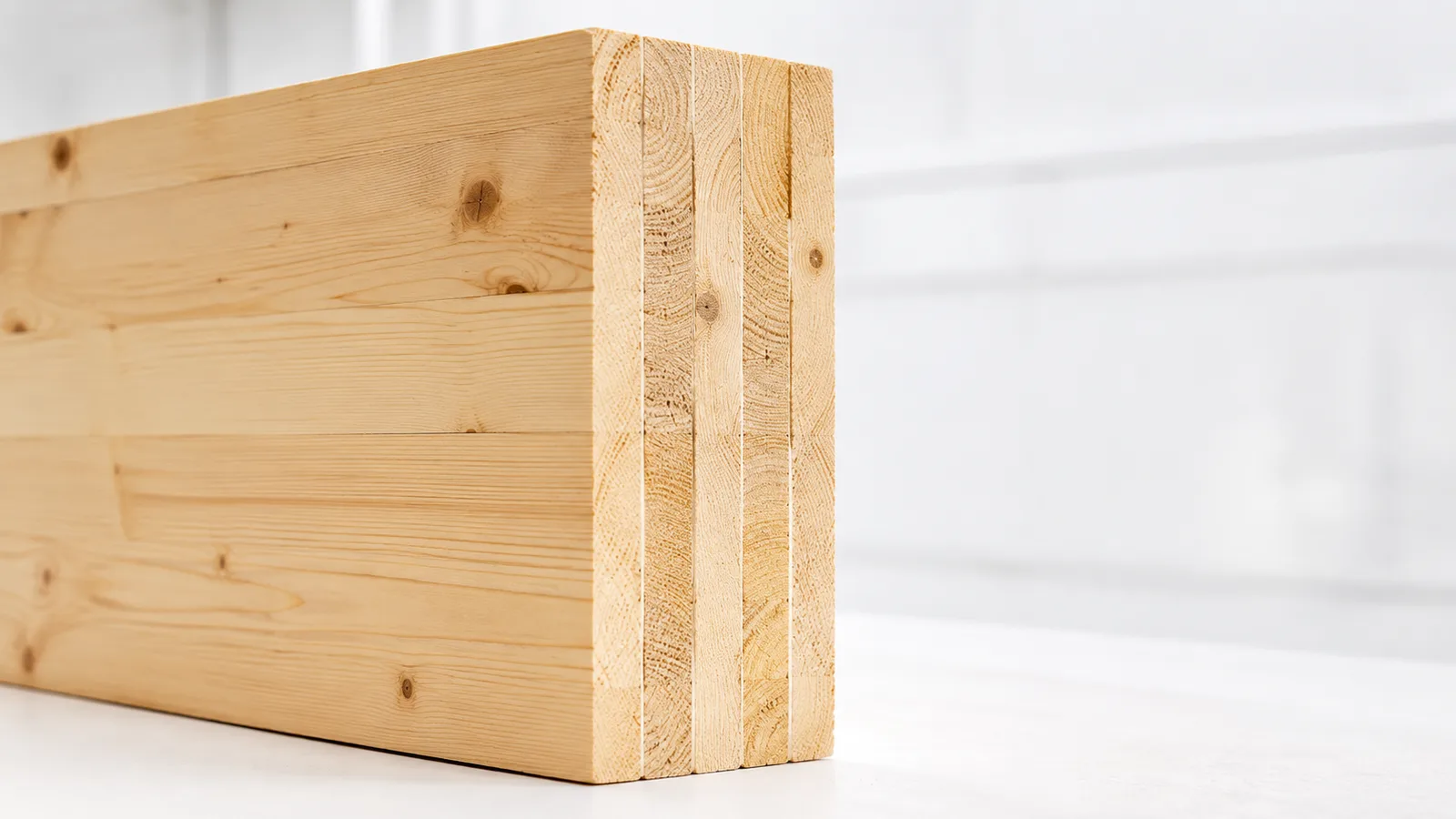 Sezione trasversale pannello XLAM a cinque strati alternati mostra la struttura del legno massiccio