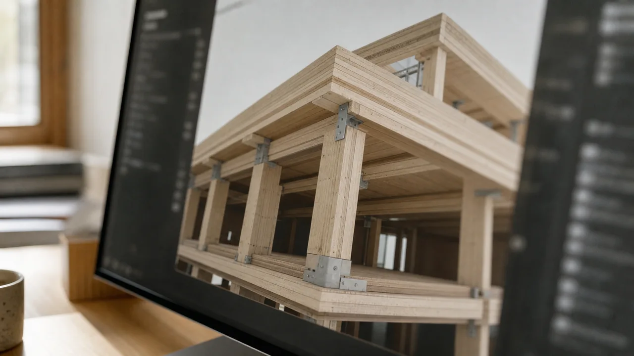 Modello BIM di un edificio in XLAM con pannelli a strati e connessioni