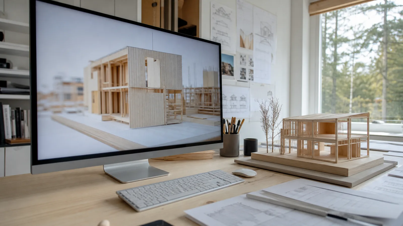 studio di progettazione che lavora a un modello BIM di edificio in XLAM