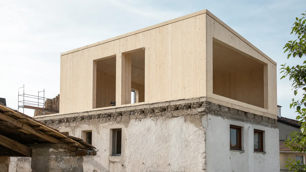 Sopraelevazione in legno X-Lam su edificio esistente in muratura — ristrutturare casa